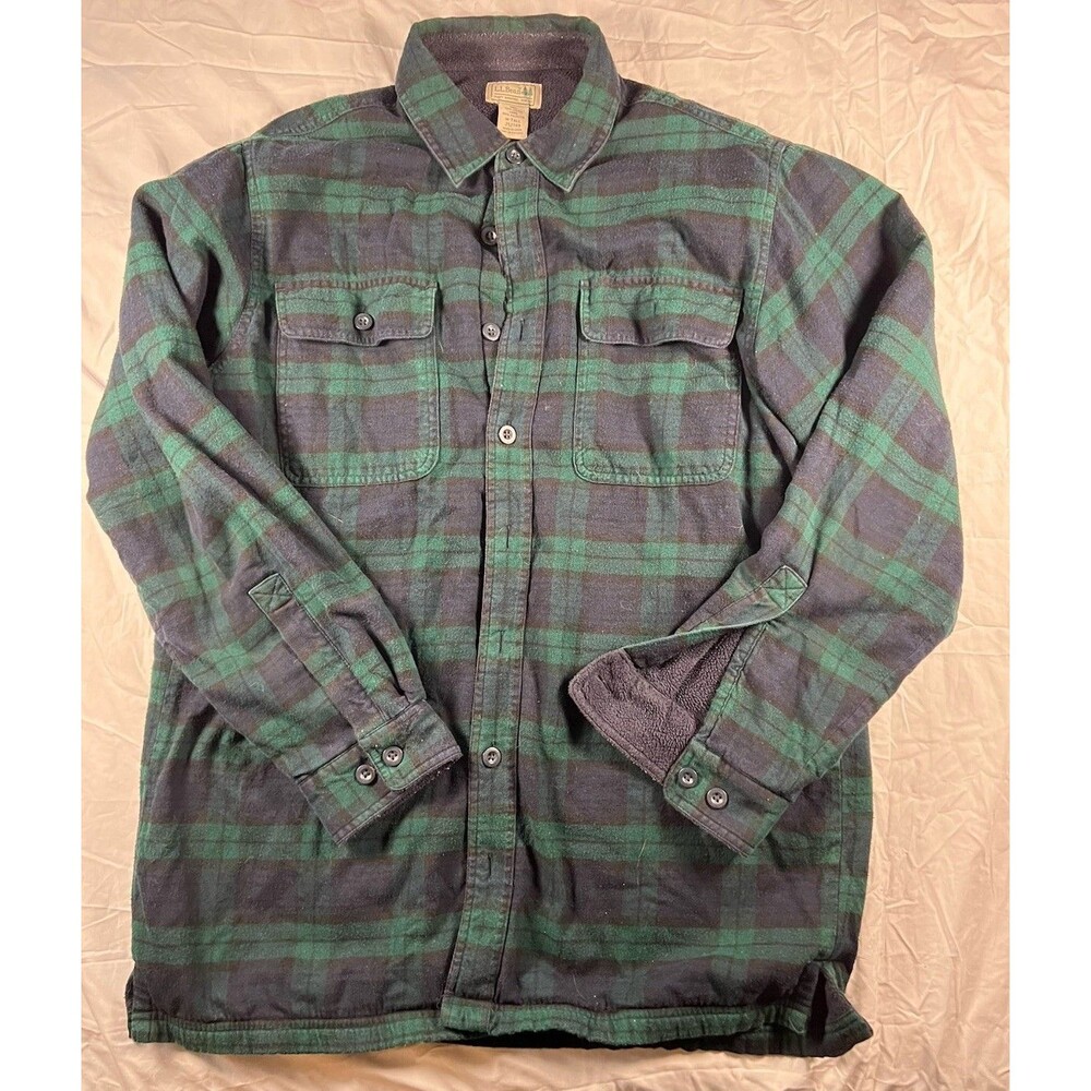 LL Bean Lined Insulated Flannel Long Sleeve Shirt  Medium Tall Men’s Green